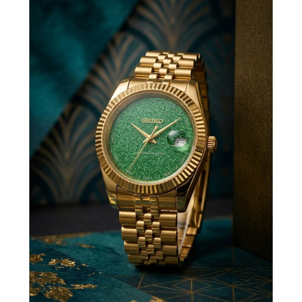 Seiko Galaxy Oyster Perpetual Date Just Gold Green Dial