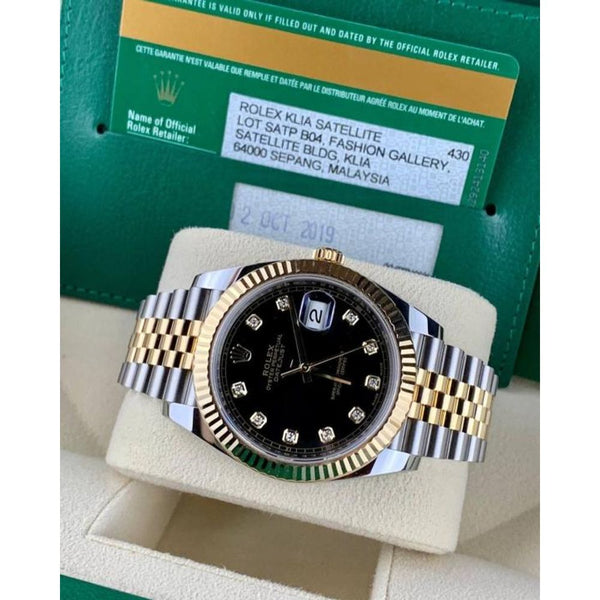 Rolee_x Oyster Perpetual Date Just Diamond 2Ton Gold Black