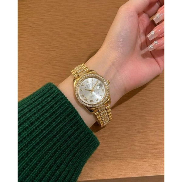 Rollex Date Just Ladies Gold White