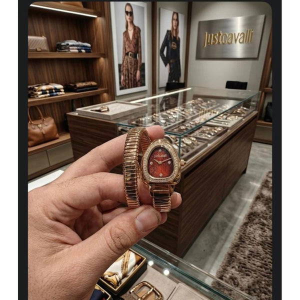 JUST CAVALLI SNAKE WATCH SINGLE RING ANALOGE WATCH GOLD BROWN 204