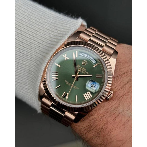 Rolee_x Oyster Perpetual Day Date 40 Battery Copper Green
