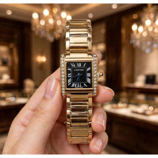 CARTIAR FRANAISE GOLD BLACK WATCH FOR HER 1063