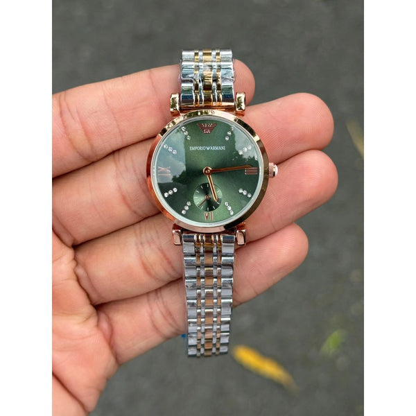 Emporio Arman i Women Two Tone Green Dial Diamond