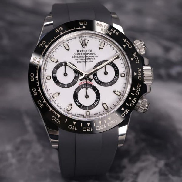 Roleex Cosmograph Daytona chronograph Black Rubber Strap White Dial