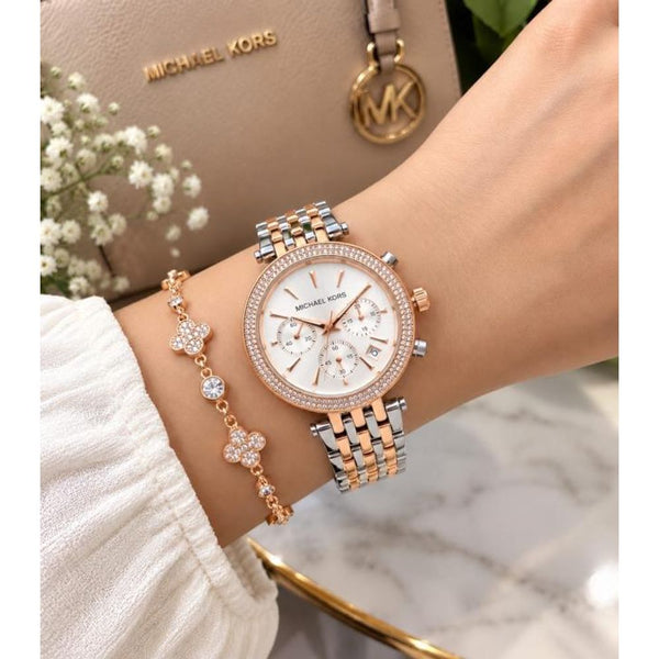 Michael l Kors Darci Chronograph Two Tone Rosegold White