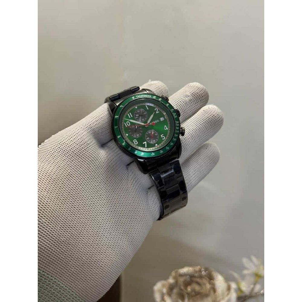 Fossi l Tourer Black Green Dial Metal Watch
