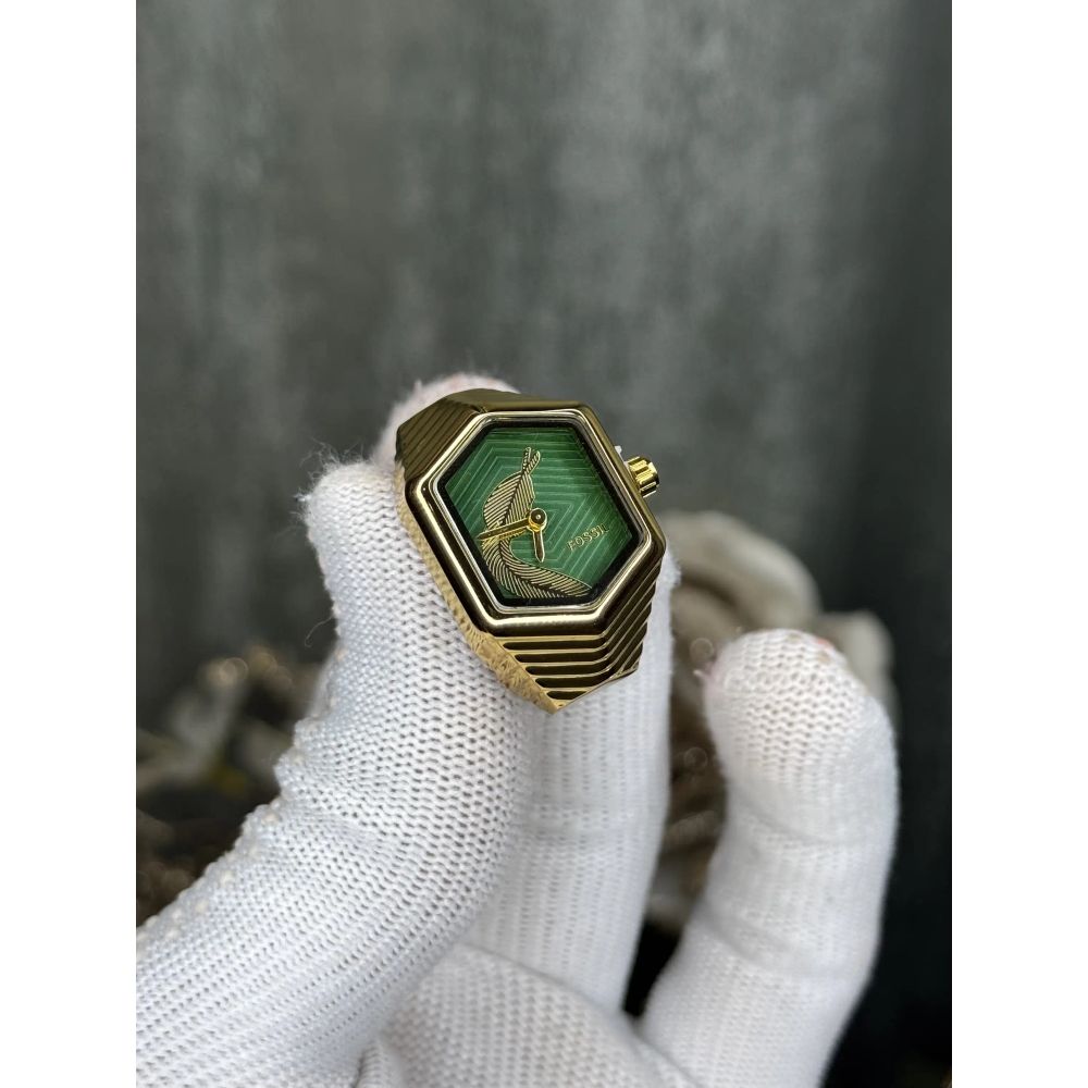 Fossi l Serpentine Gold Green Ring Analog Watch