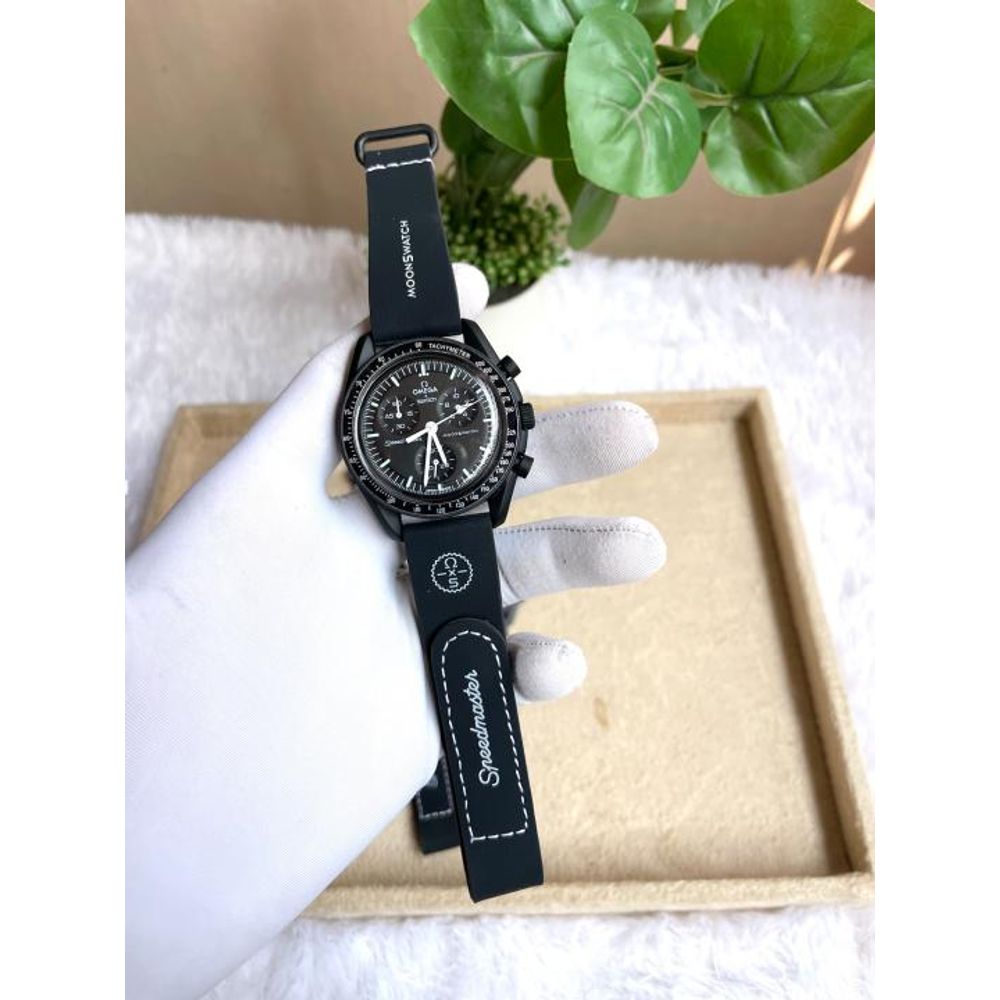 Omegha Swach Chronograph Full Black AT481