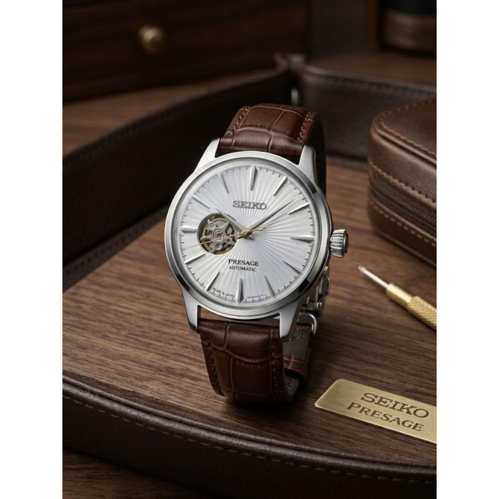 Seik o Presage Automatic Leather Open Heart