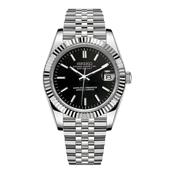 SEIK O MOD DATE JUST SWISS MOVEMENT LIKE AUTO BLACK DIAL 676