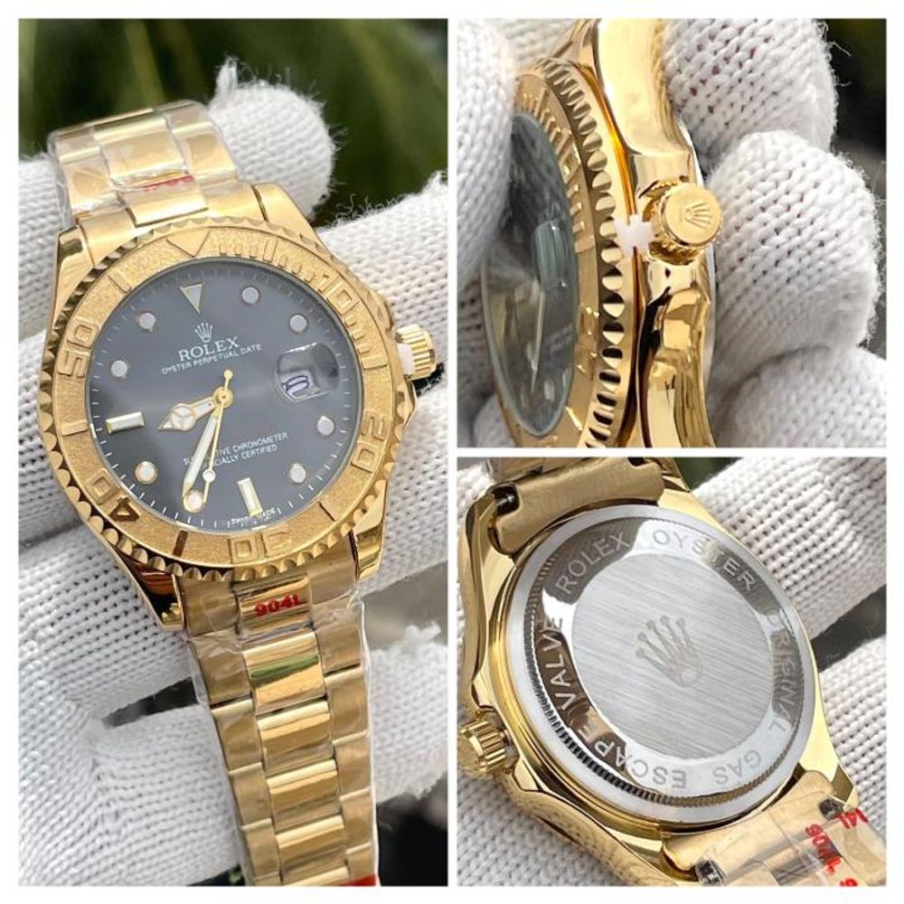 Rollex Yachtmaster Gold Black Dial Sweep Movement AT464