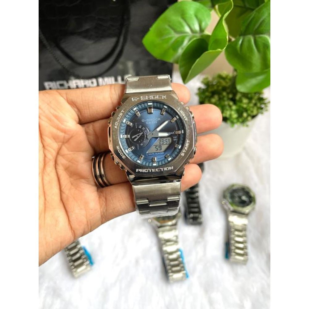 CASIO GSHOCK B2100 METAL SILVER BLUE DIAL AT308