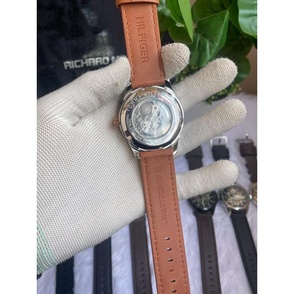 Tommyy  Hilfiger Automatic Leather Brown Rose Gold White AT143