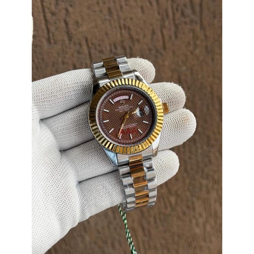 ROLLEX DAYDATE GOLD TWOTONE BROWN TEXTURE DIAL AT299
