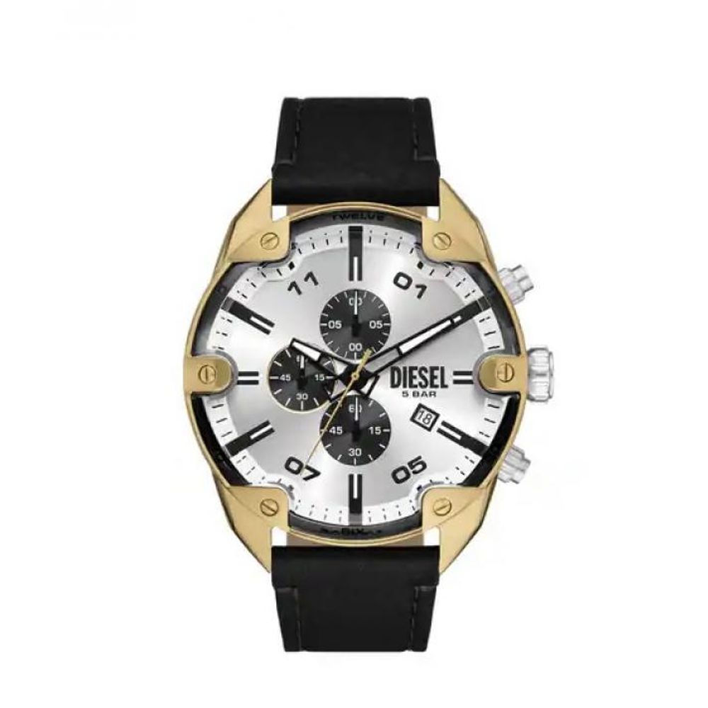 Diesal Black Spiked Chronograph Black Leather Watch