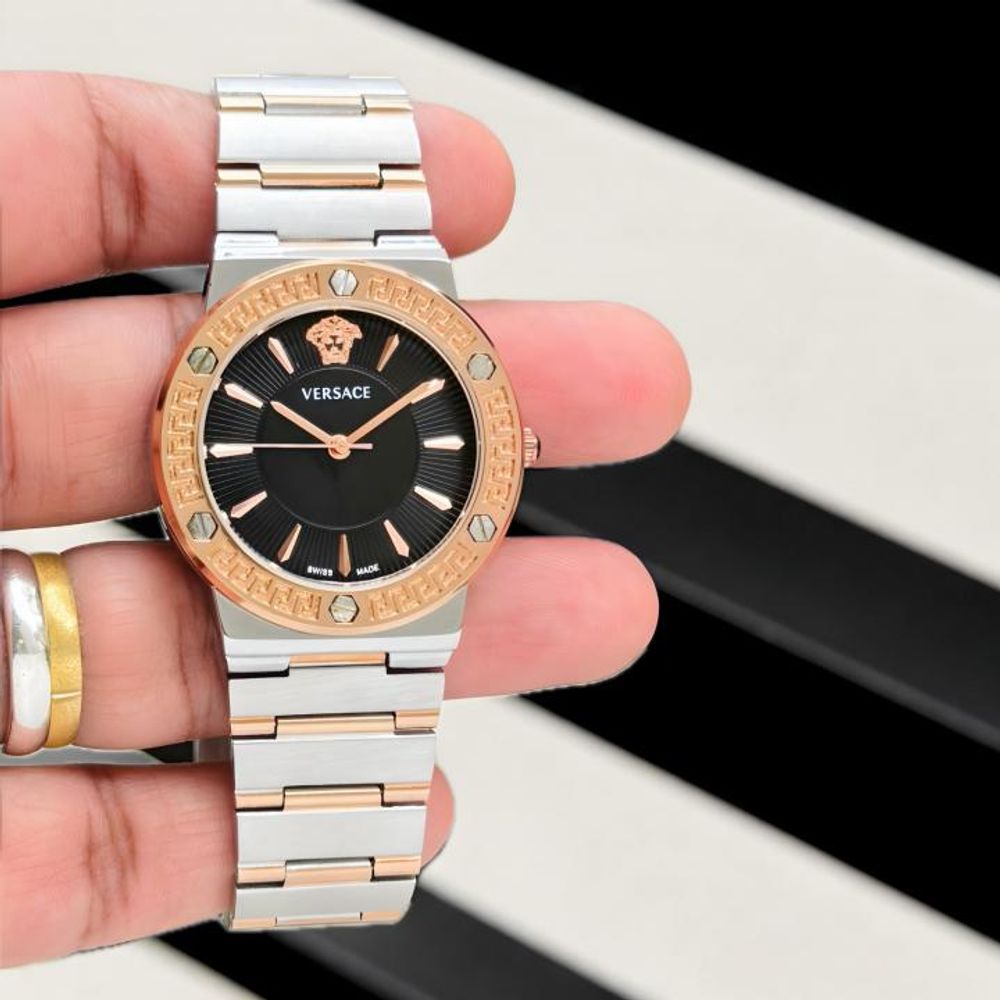 VERSACE GRECA TWO-TONE SILVER BLACK WATCH FOR HER 1049