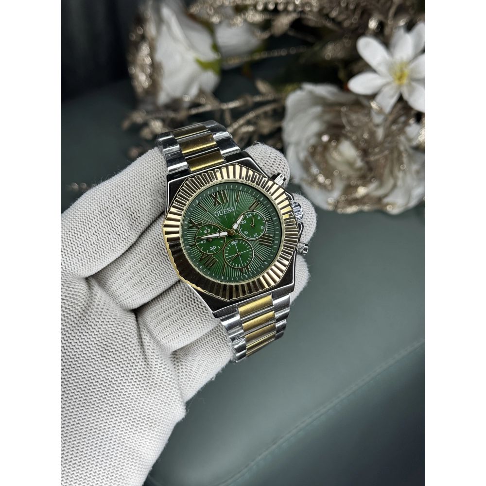 Gues s Eqaulity Dual Tone Green Premium Chronograph Watch