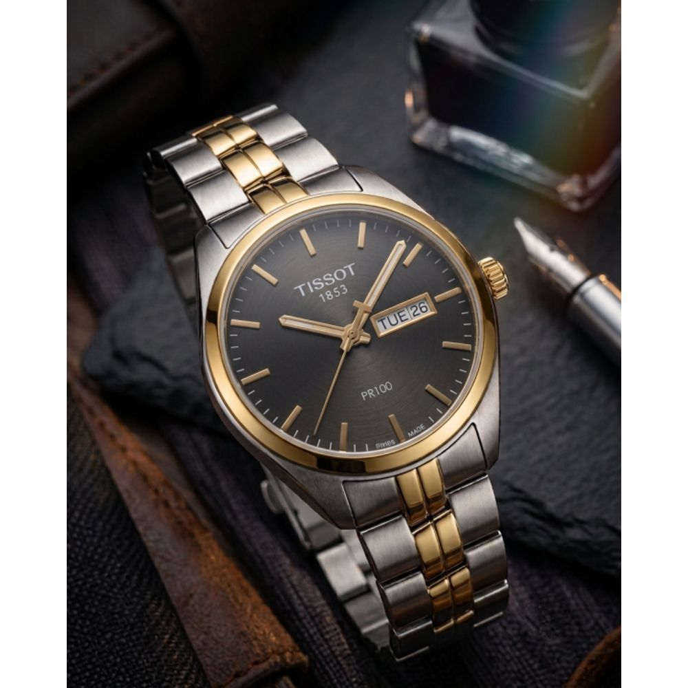 Tisot 1853 PR-100 Two Tone Black Dial