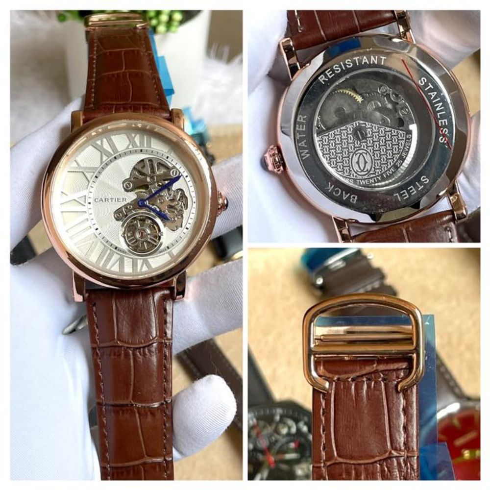 Cartiar Round Automatic Leather Brown Belt AT527