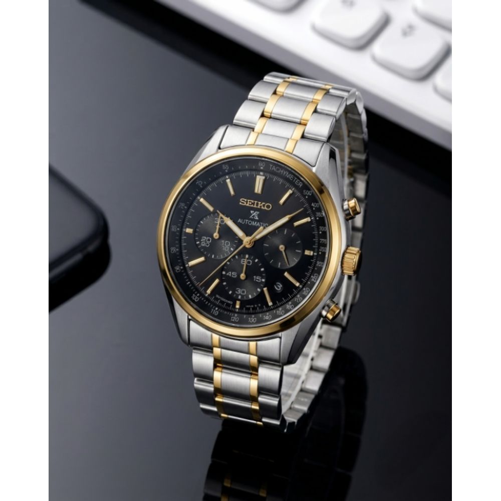 SEIKO PROSPEX CHRONOGHRAPH TWO TONE BLACK DIAL AT461
