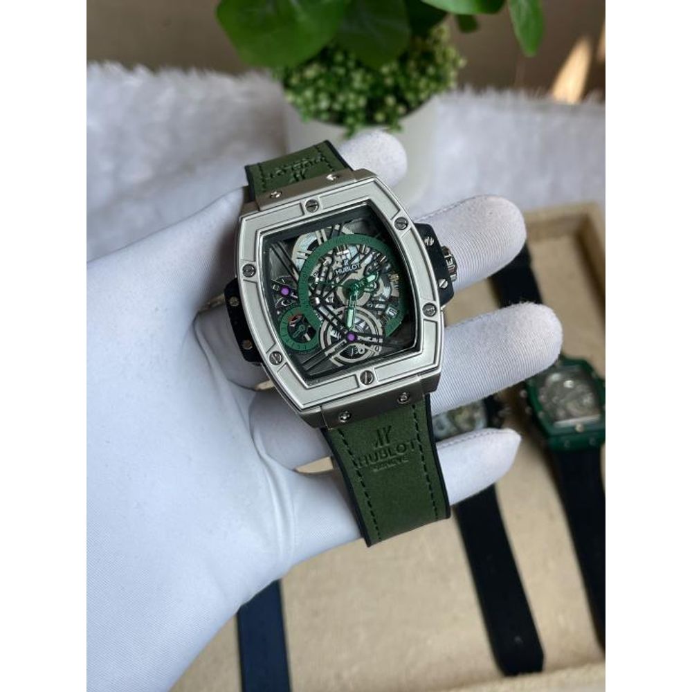 Hublot Bigbang Square Silver Green Leather Belt AT519