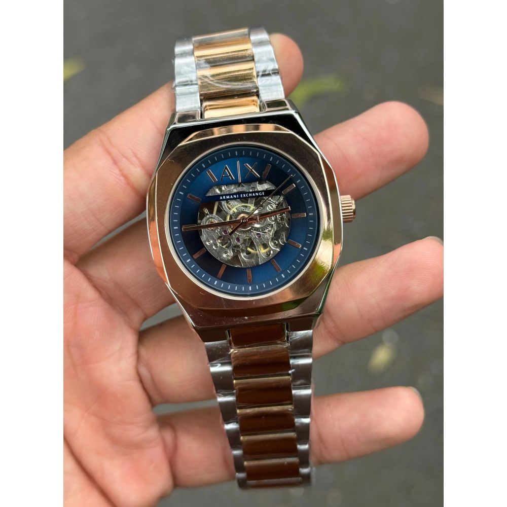 Arman i Exchange Skeleton Square Open Machine Rose Two Tone Blue Dial