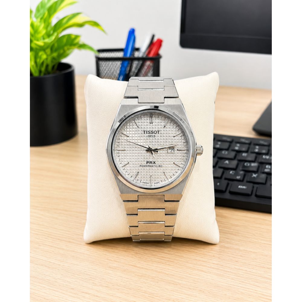 TISOT PRX SILVER WHITE TEXTURE DIAL AT358
