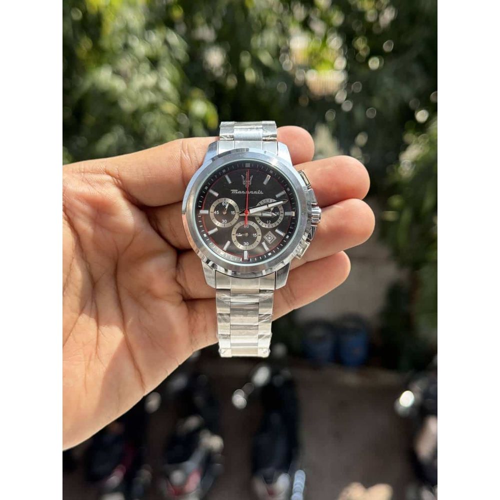 Maserati Metal Silver Black Dial Chronograph Watch