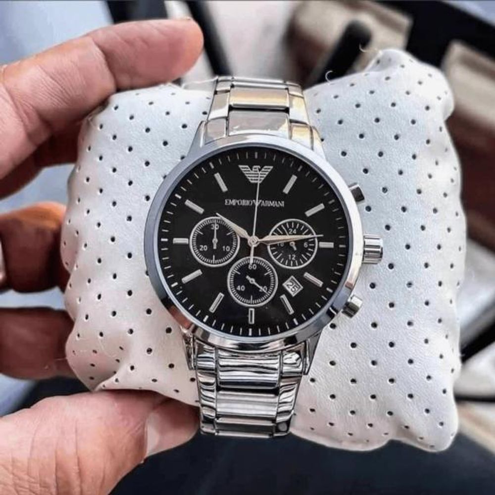 EMPORIO ARRWA%! SILVER BLACK CHRONOGRAPH 1112