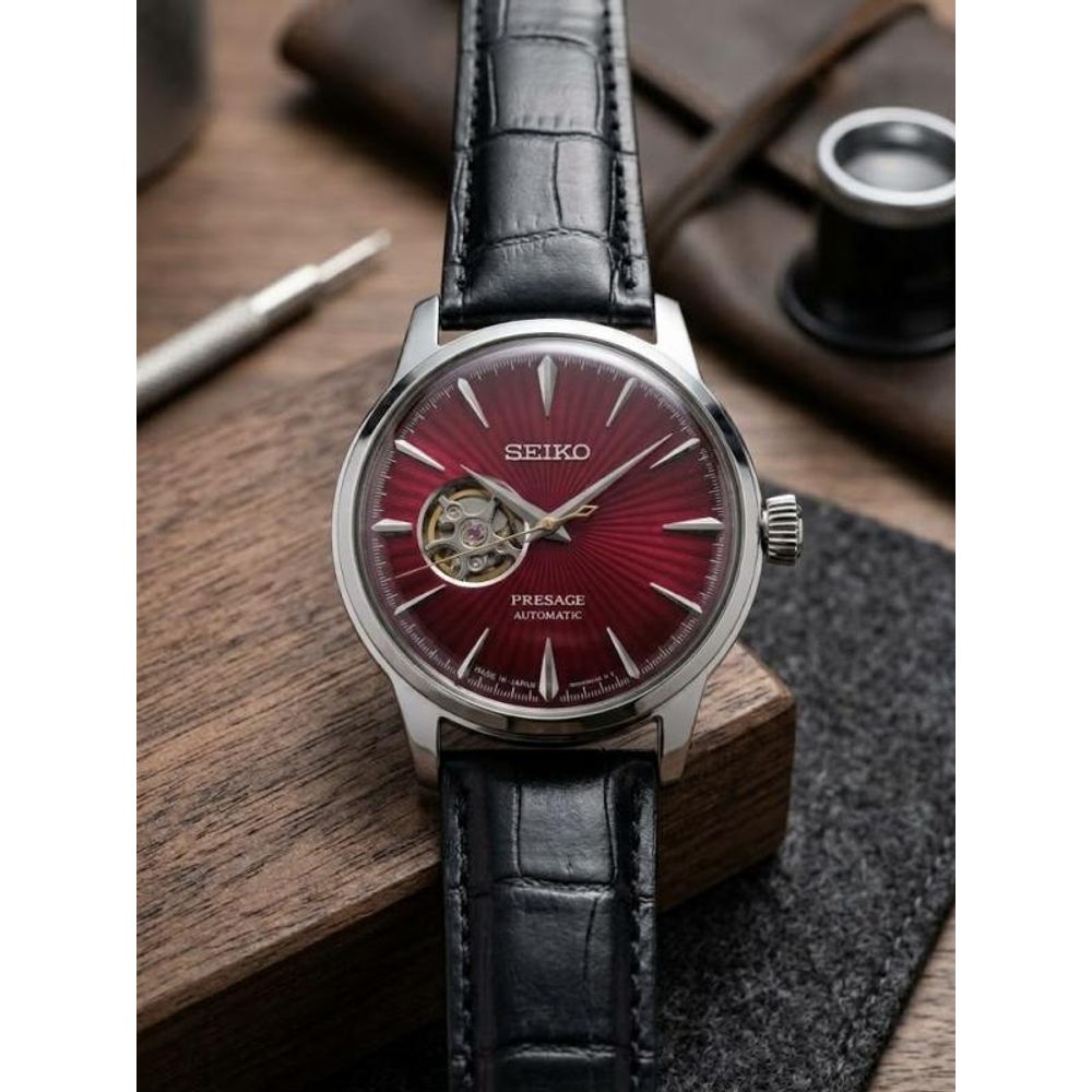 Seik o Presage Automatic Leather Open Heart
