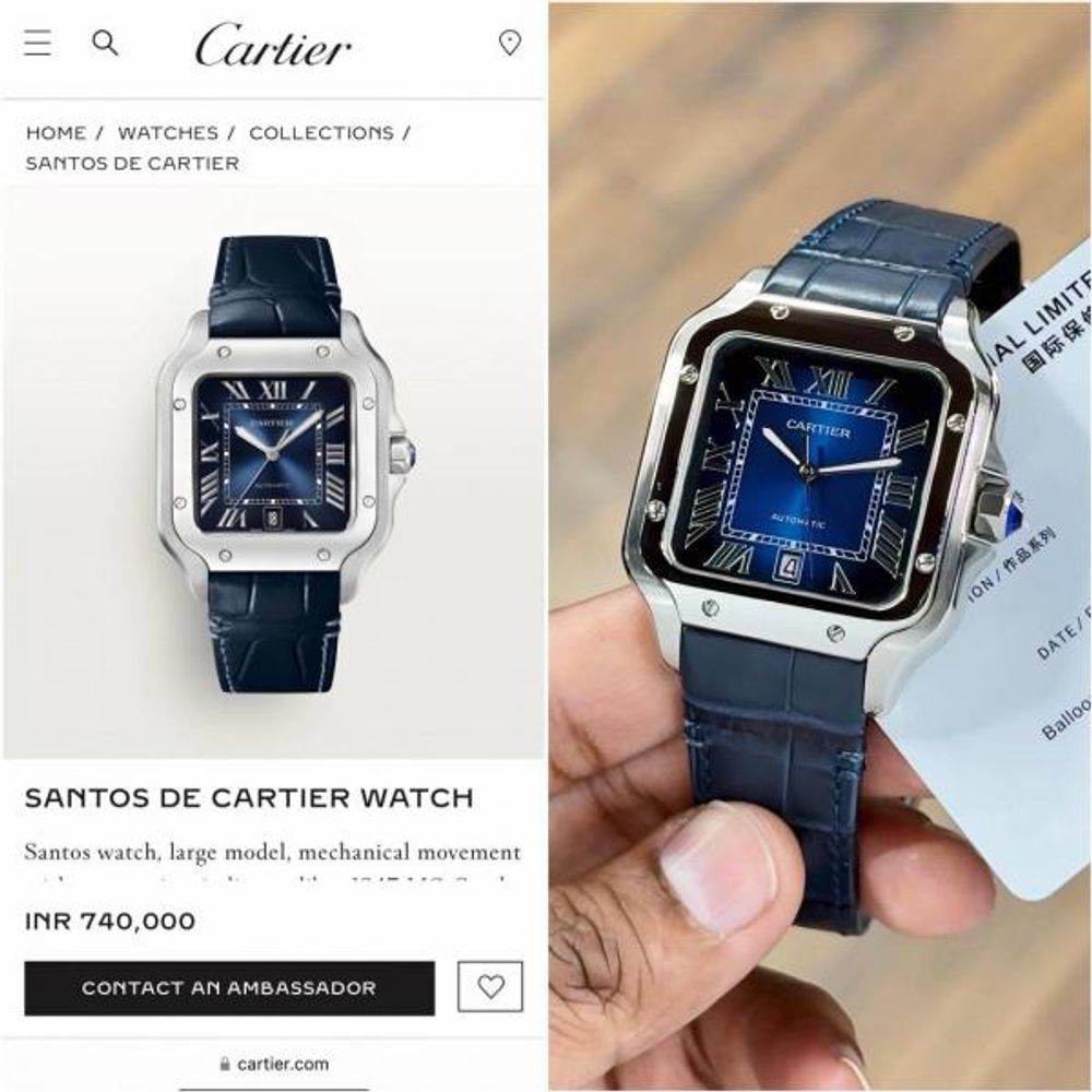Cartiie_r Santos Automatic blue Roman ank