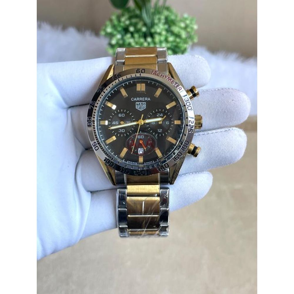 Tag Huer Carrera Caliber Chronograph Two Tone Black Dial AT496