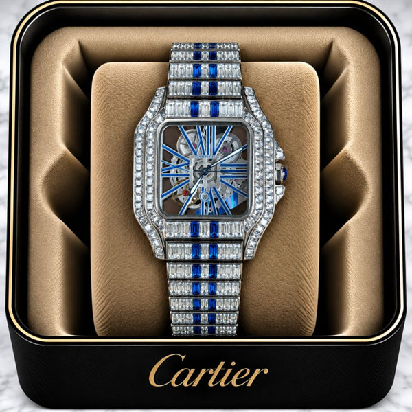 Cartieer Santos Diamond Quartz (SilverBlue)