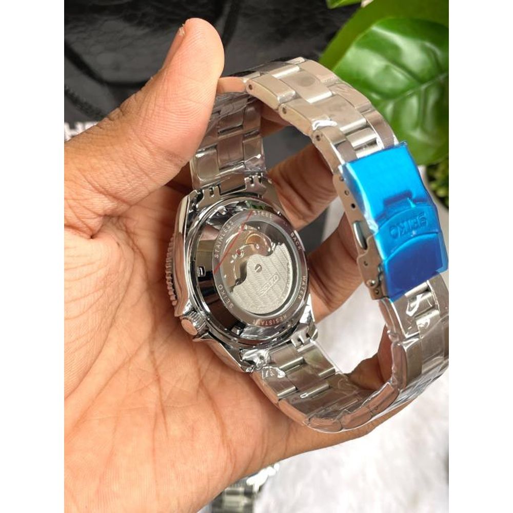 Seiko 5 Sports Day Date Open Back Silver Green AT458