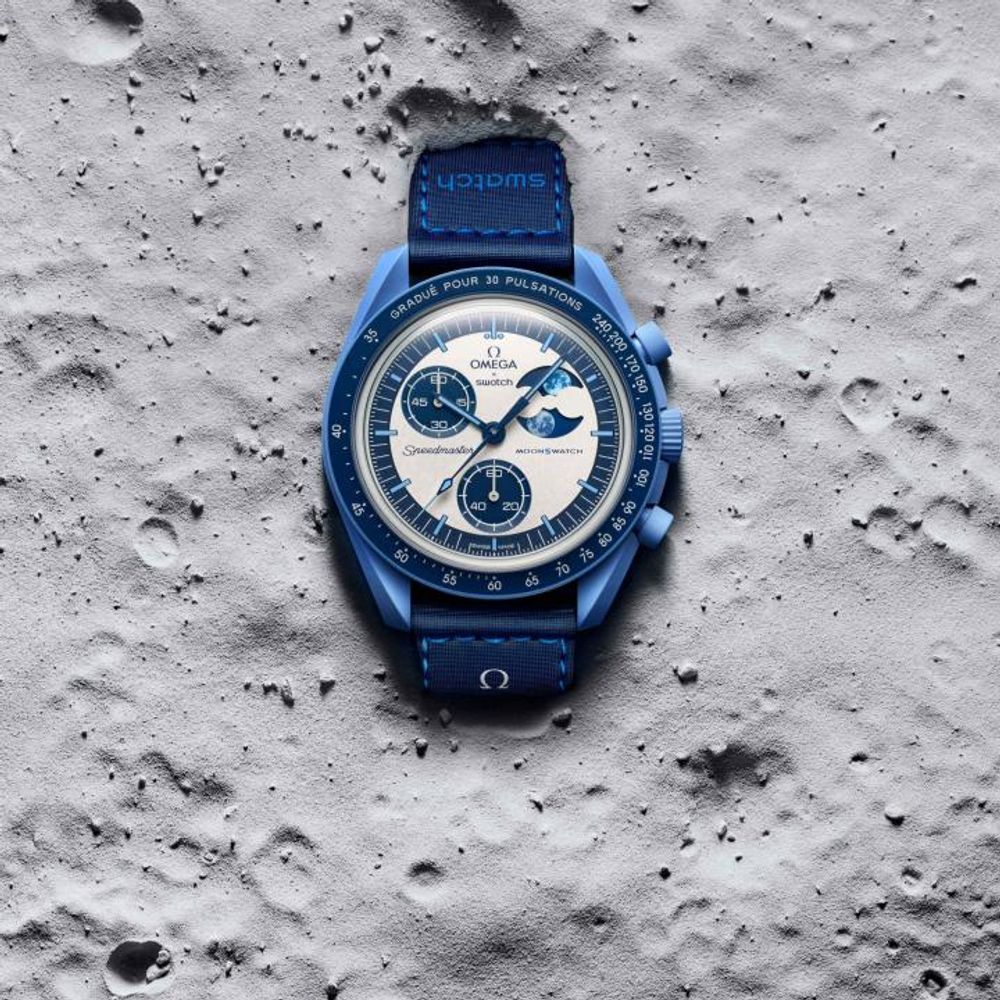 OMEGHA SWACH MOON CHRONOGRAPH BLUE AT317