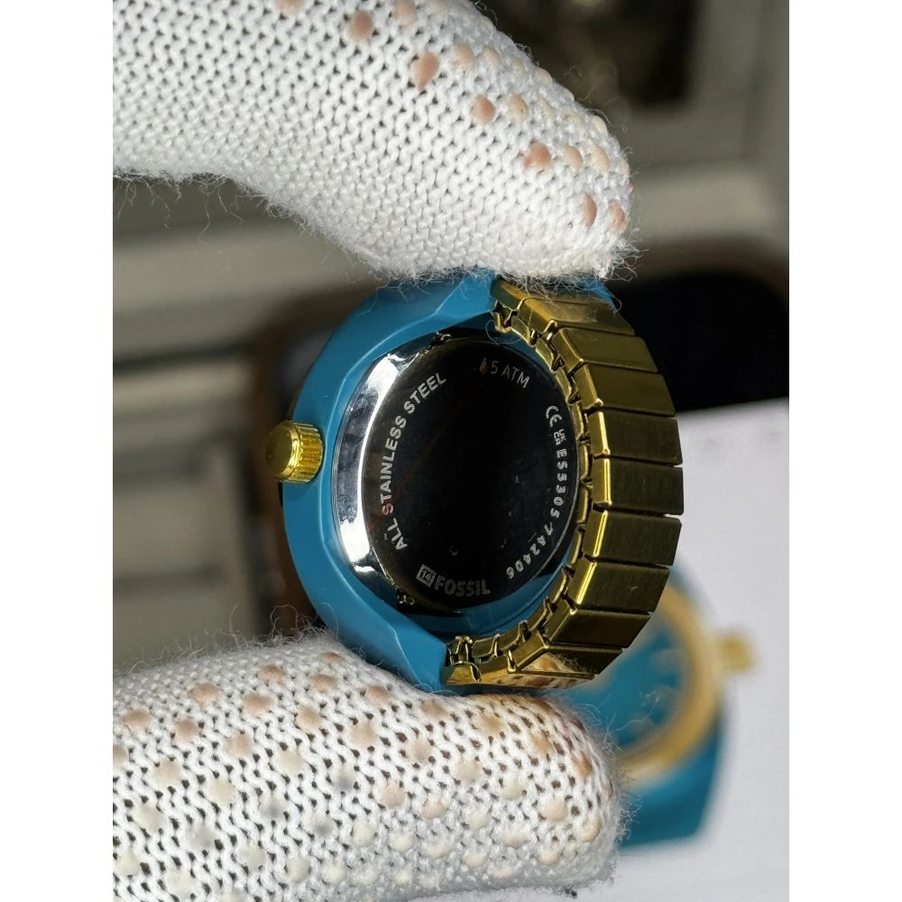 Fossi l Teal Blue Gold Ring Premium Ladies Watch