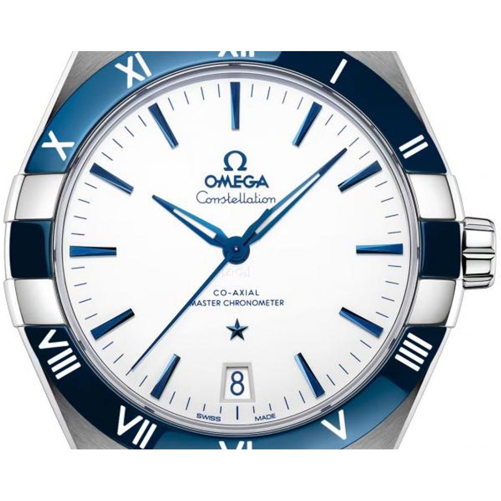 Omegha Constellation 41 mm Meteorite Watch silver white blue plan