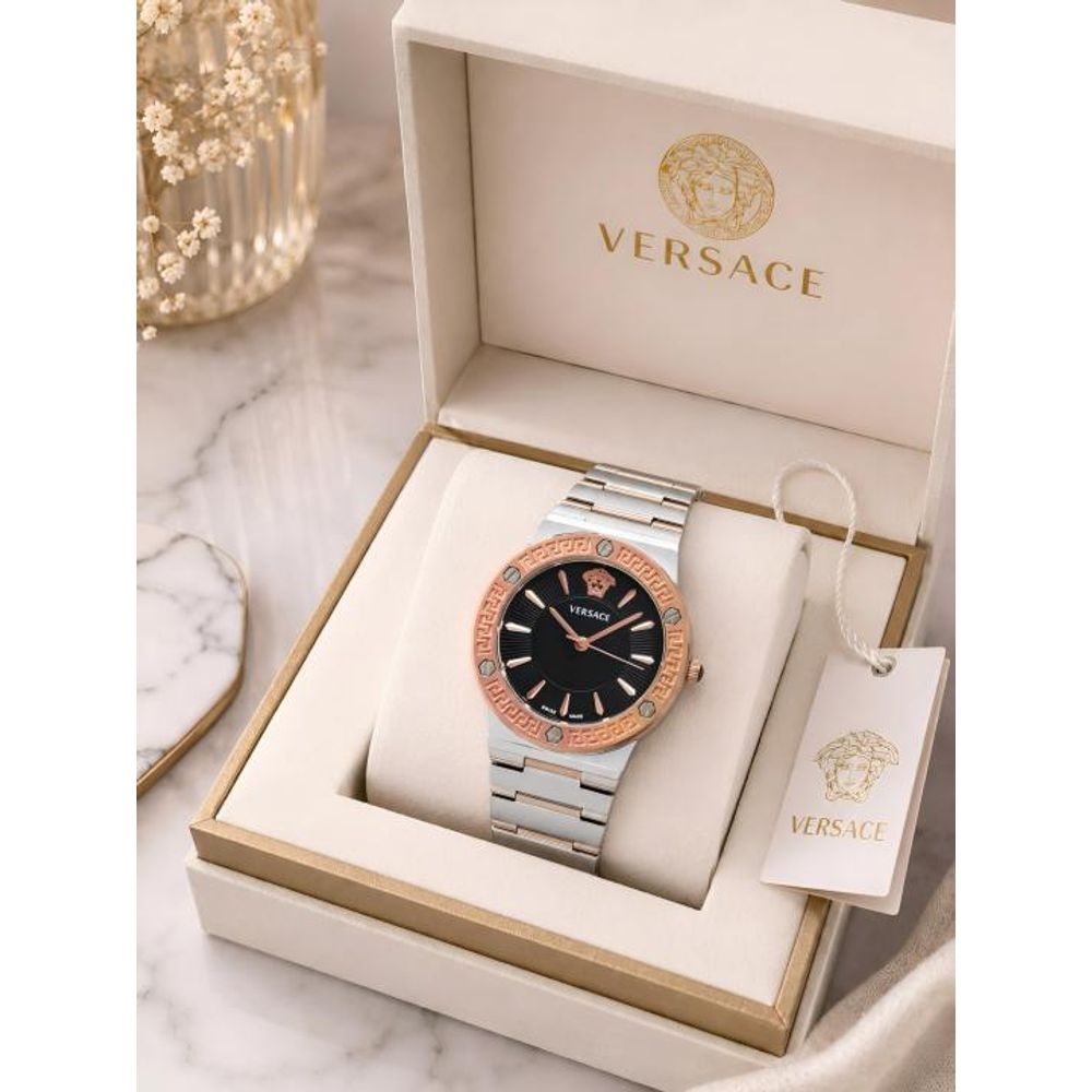 VERSACE GRECA TWO-TONE SILVER BLACK WATCH FOR HER 1049