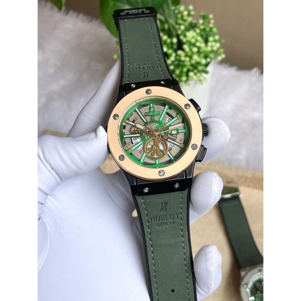 HUBLOT NON CHRONO GOLD GREEN LEATHER BELT AT157