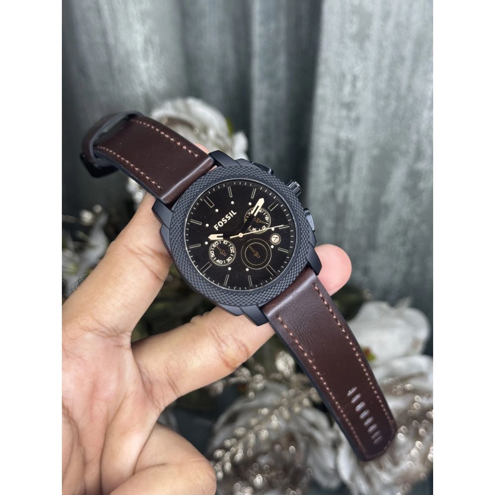 Fossi l Machine Chronograph Gunmetal Brown Premium Watch