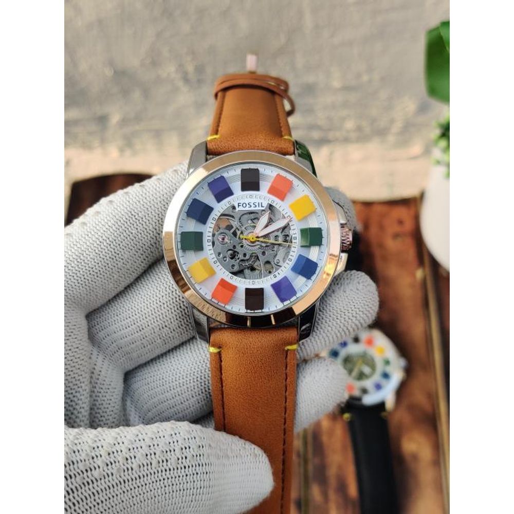 FOSSSIL GRANT COLOURS AUTOMATIC BROWN WHITE DIAL 341
