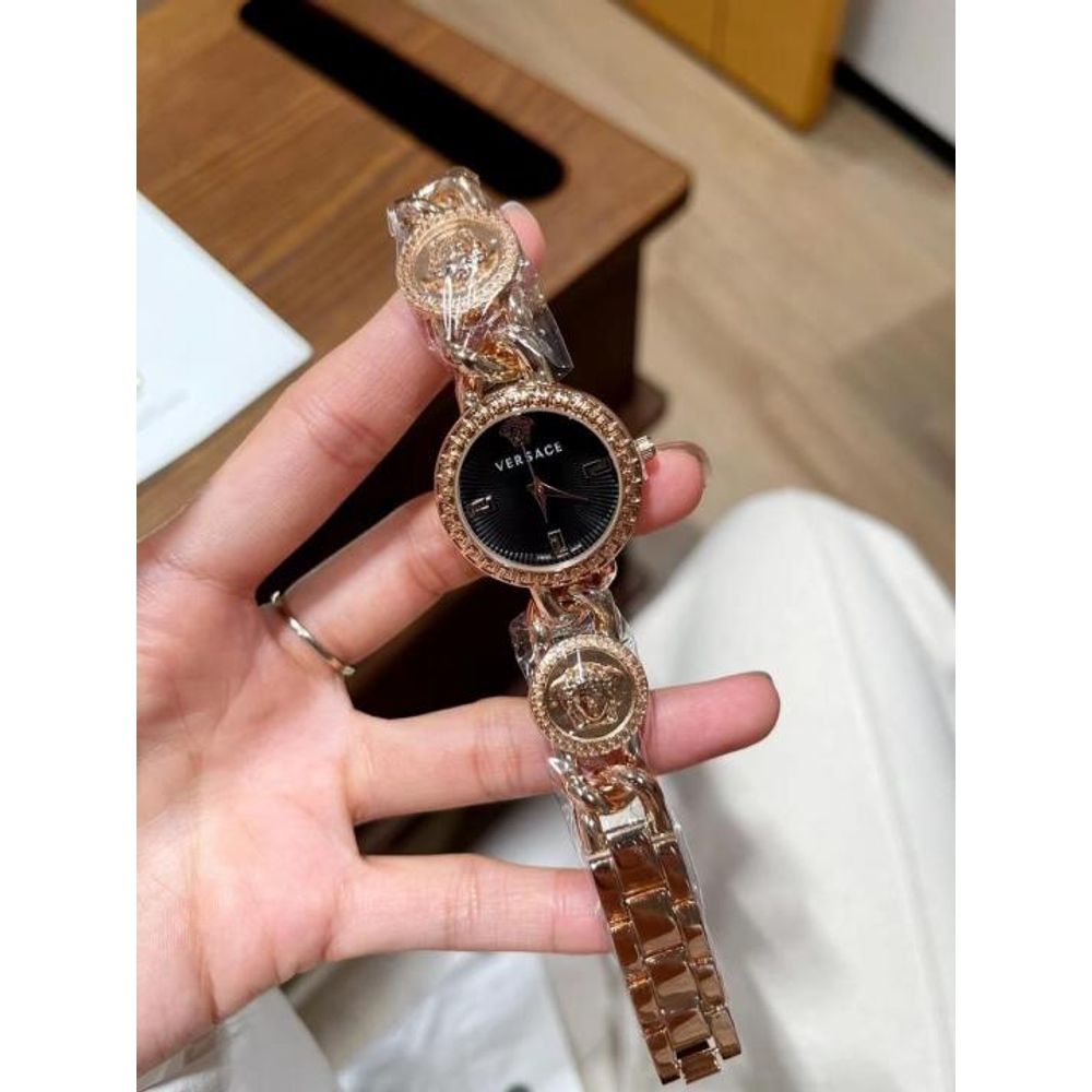 Versace Medusa Stud Icon Rose Gold Black Dial