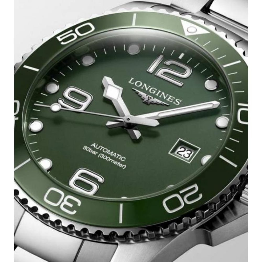 Longine Hydro conquest AUTO SILVER GREEN HVY 37
