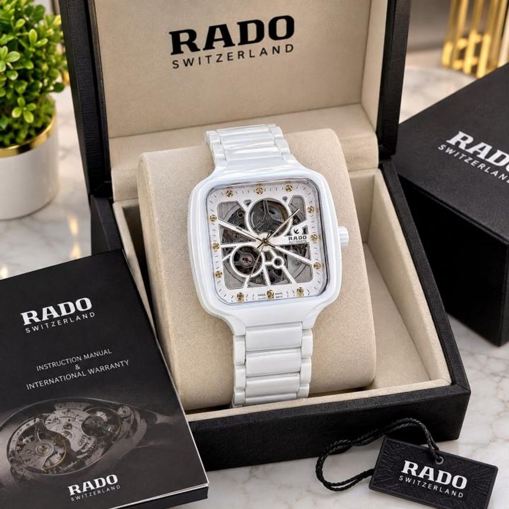 Raado True Square Automatic Ceramic- White-Gold Diamond