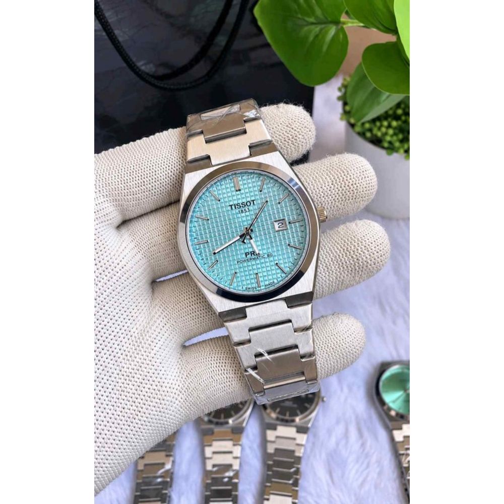 TISOT PRX SILVER SKYBLUE TEXTURE DIAL AT358