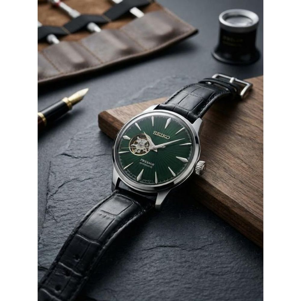 Seik o Presage Automatic Leather Open Heart