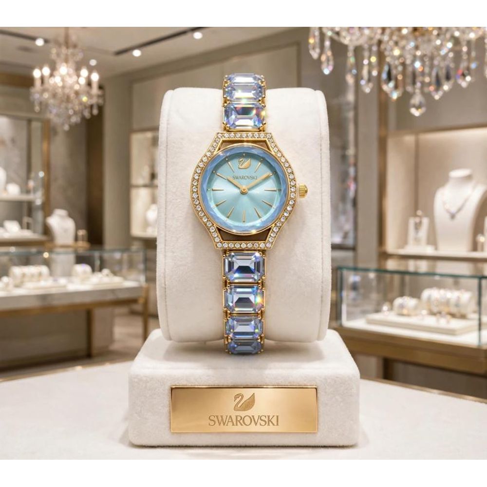 SWAROVSKY CRYSTAL GOLD BLUE WATCH FOR HER 1011
