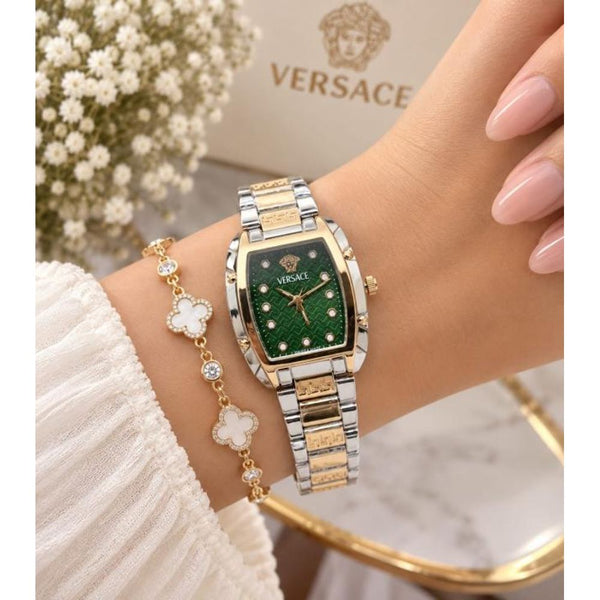 Versace Women Dominus VE8K00424 Square Rosegold Two Tone Green Dial