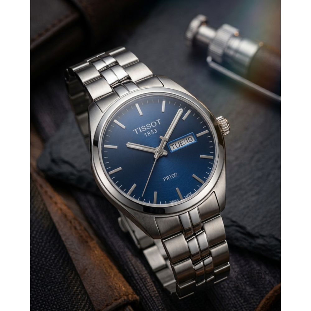 Tisot 1853 PR-100 Silver Blue Dial