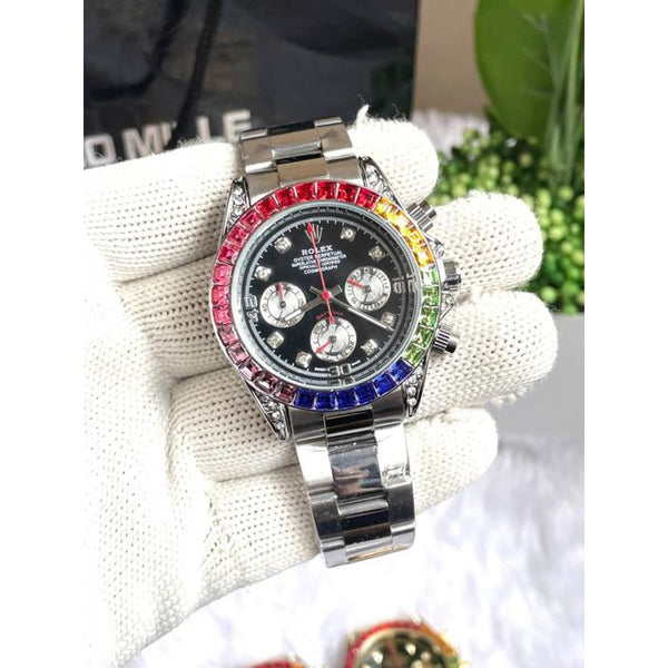ROLLEX RAINBOW DIAMOND SILVER BLACK DIAL AT235